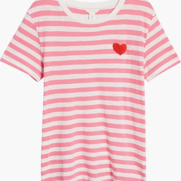 Pink and White Striped T-Shirt with Heart Patch - Picture 1 of 6